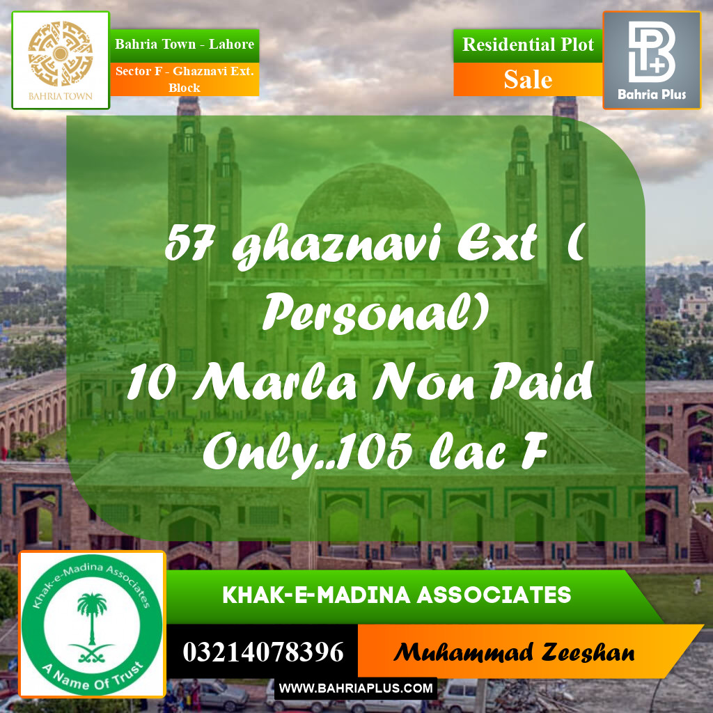 10 Marla Residential Plot for Sale in Sector F - Ghaznavi Ext. Block -  Bahria Town, Lahore - (BP-354527)