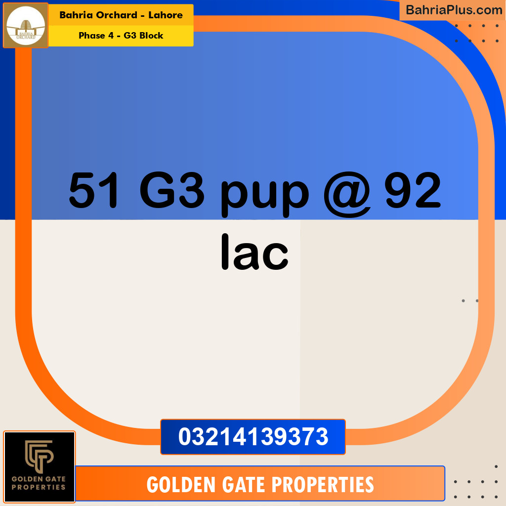 10 Marla Residential Plot for Sale in Phase 4 - G3 Block -  Bahria Orchard, Lahore - (BP-354536)