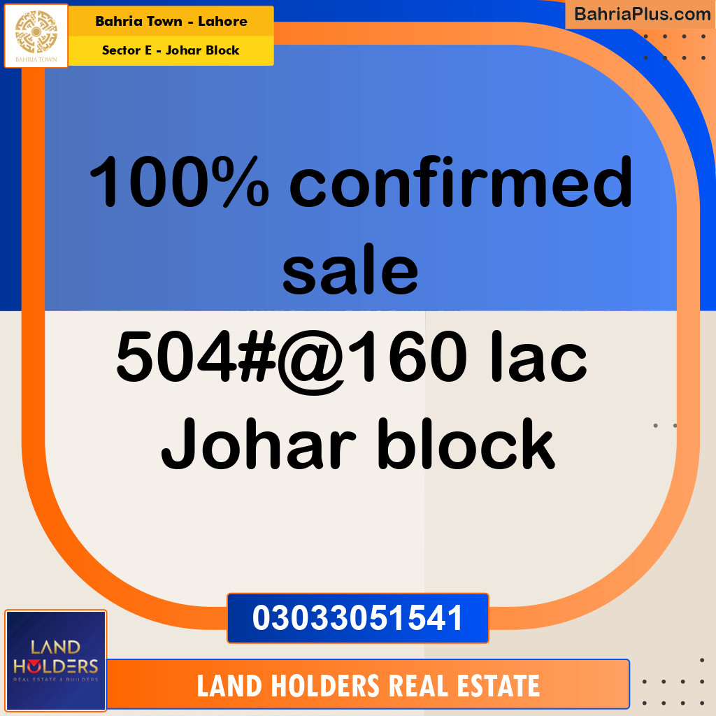 10 Marla Residential Plot for Sale in Sector E - Johar Block -  Bahria Town, Lahore - (BP-354542)