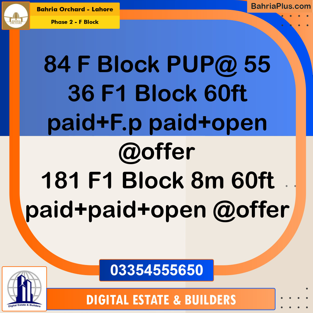 5 Marla Residential Plot for Sale in Phase 2 - F Block -  Bahria Orchard, Lahore - (BP-354562)