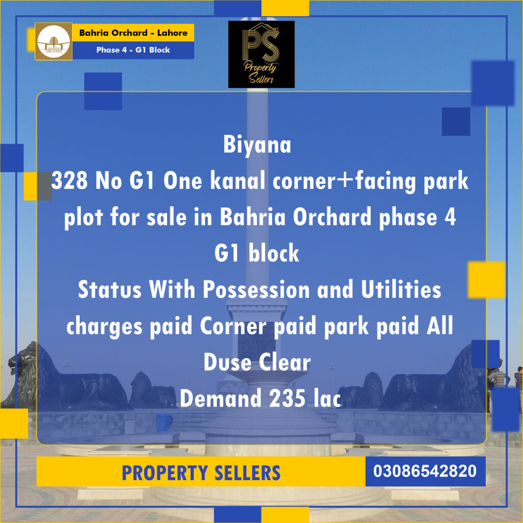 20 Marla Residential Plot for Sale in Phase 4 - G1 Block -  Bahria Orchard, Lahore - (BP-354600)