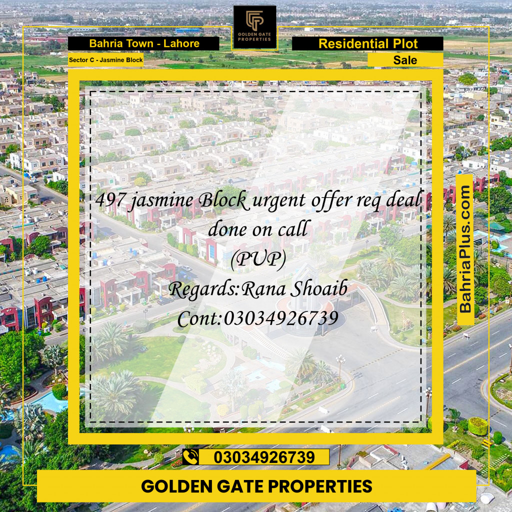 10 Marla Residential Plot for Sale in Sector C - Jasmine Block -  Bahria Town, Lahore - (BP-354623)