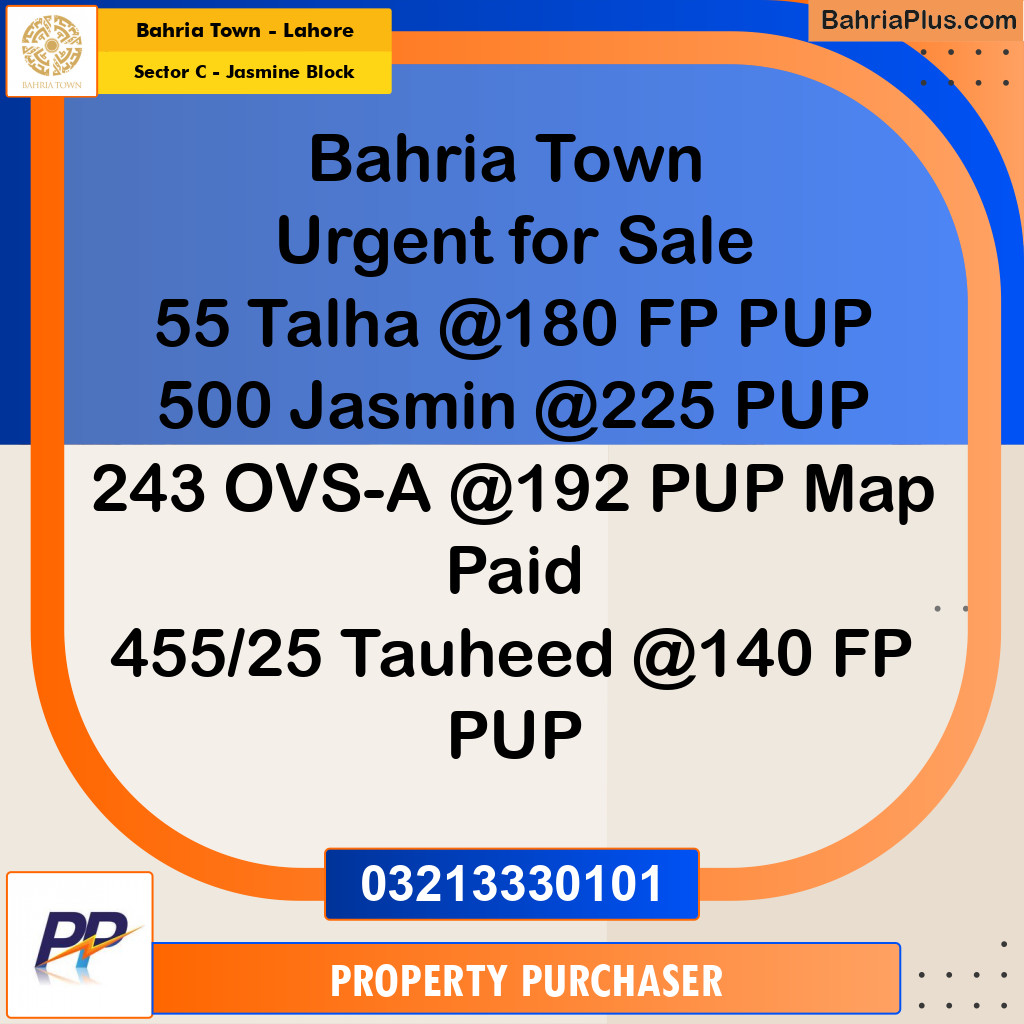 10 Marla Residential Plot for Sale in Sector C - Jasmine Block -  Bahria Town, Lahore - (BP-354631)