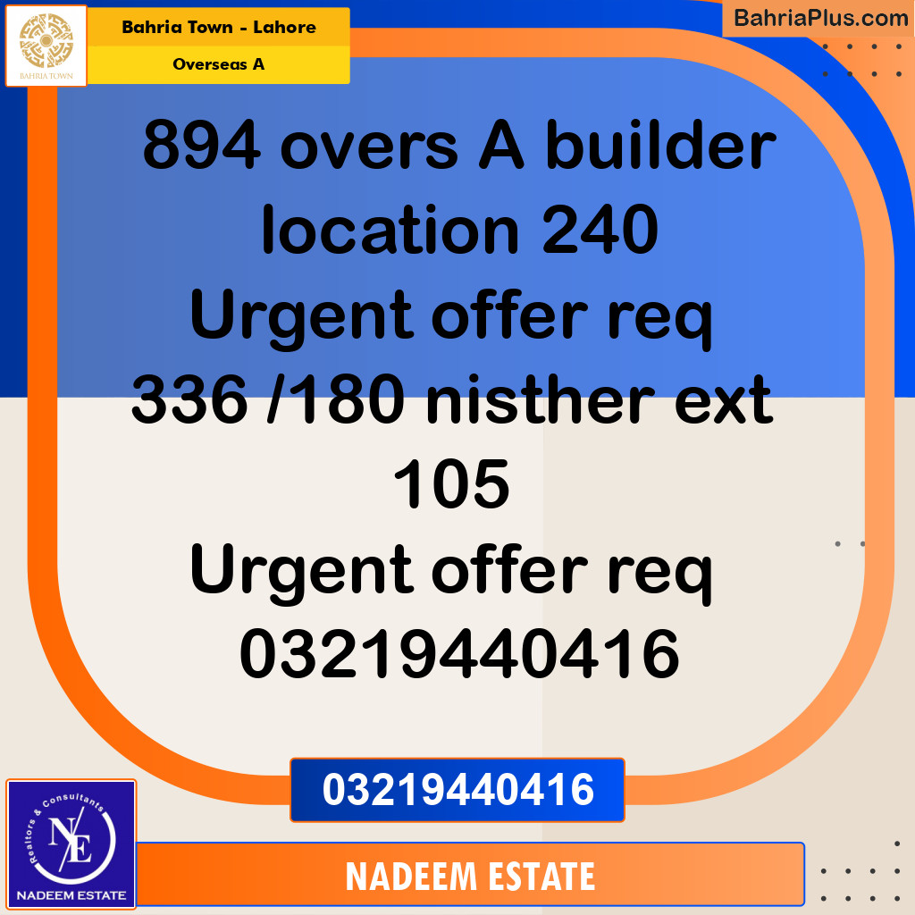 Residential Plot for Sale in Overseas A -  Bahria Town, Lahore - (BP-354645)