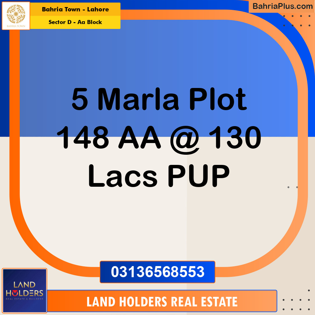 5 Marla Residential Plot for Sale in Sector D - AA Block -  Bahria Town, Lahore - (BP-354647)