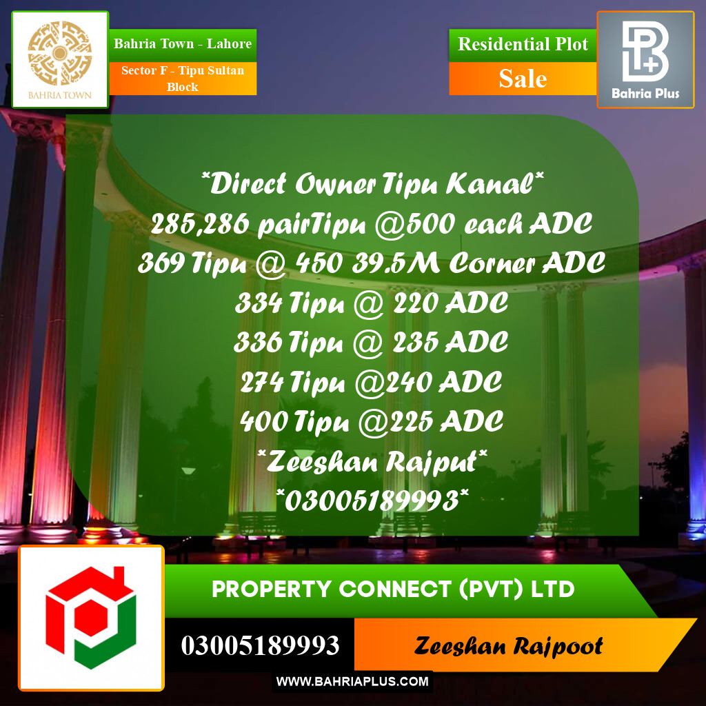 Residential Plot for Sale in Sector F - Tipu Sultan Block -  Bahria Town, Lahore - (BP-354710)