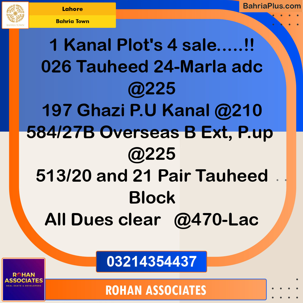 1 Marla Residential Plot for Sale in Bahria Town, Lahore - (BP-354732)