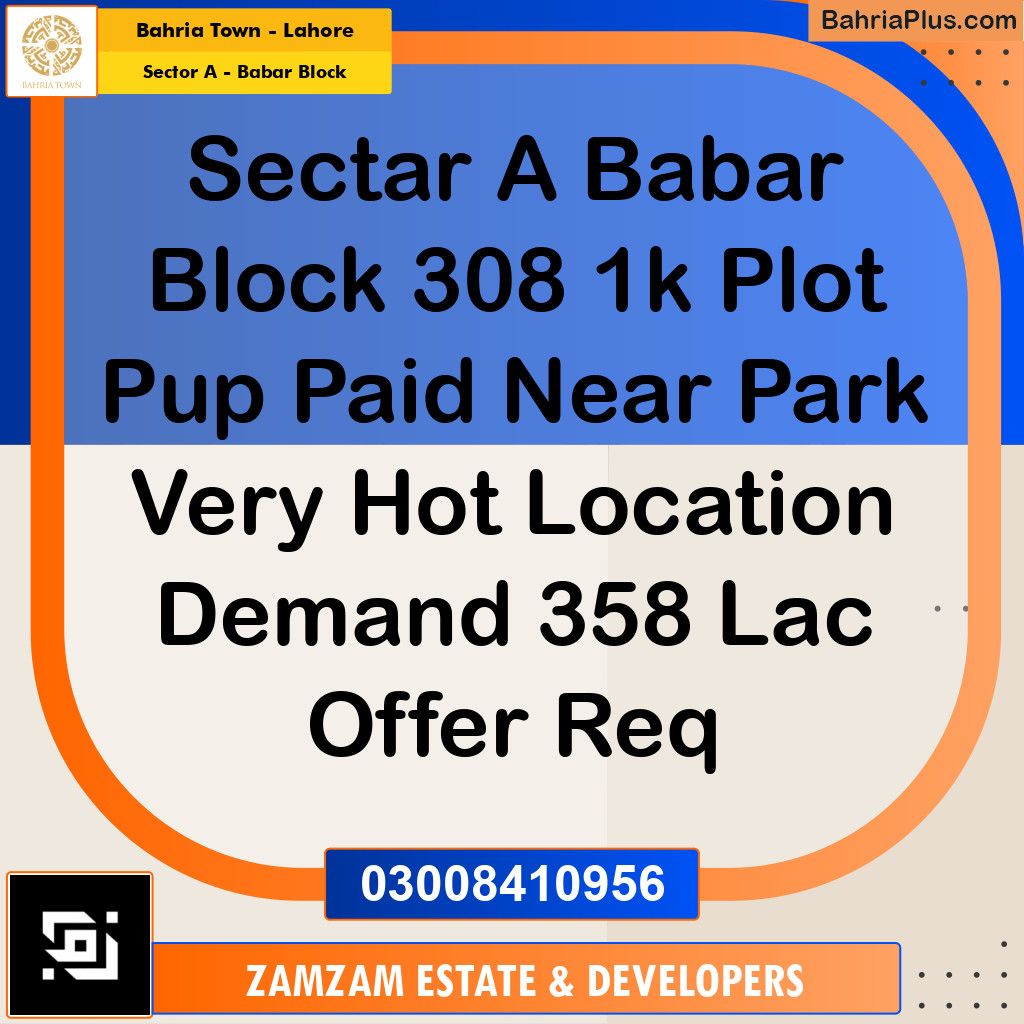 1 Kanal Residential Plot for Sale in Sector A - Babar Block -  Bahria Town, Lahore - (BP-354741)