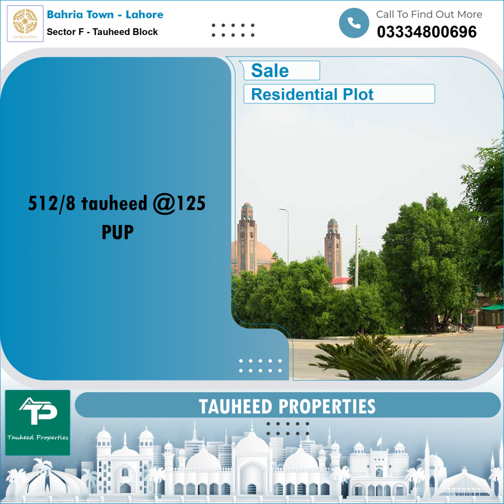 10 Marla Residential Plot for Sale in Sector F - Tauheed Block -  Bahria Town, Lahore - (BP-354796)