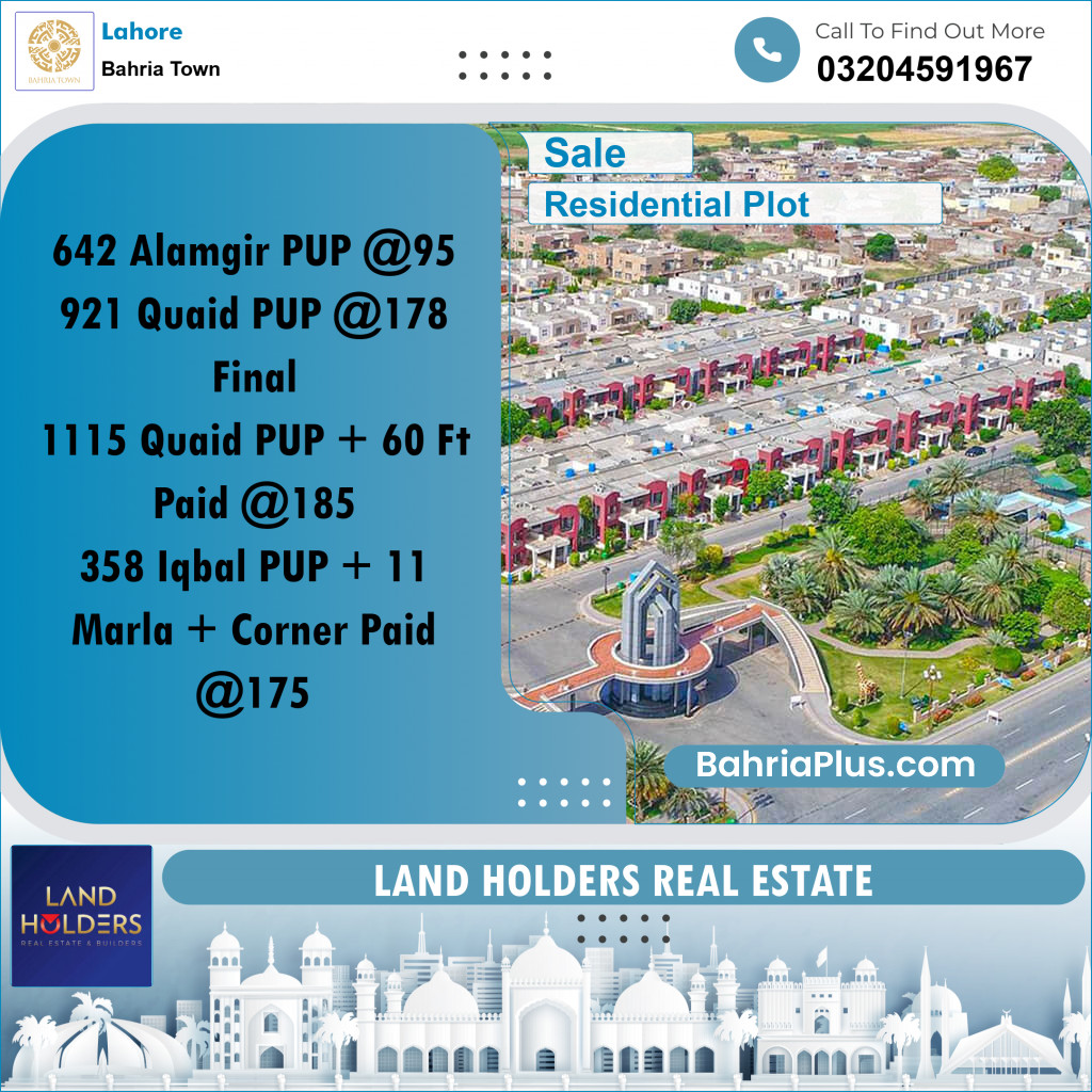 Residential Plot for Sale in Bahria Town, Lahore - (BP-354800)