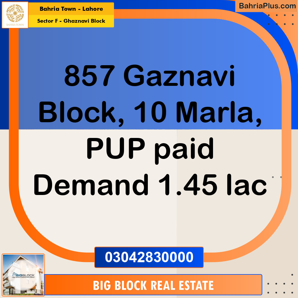 10 Marla Residential Plot for Sale in Sector F - Ghaznavi Block -  Bahria Town, Lahore - (BP-354811)