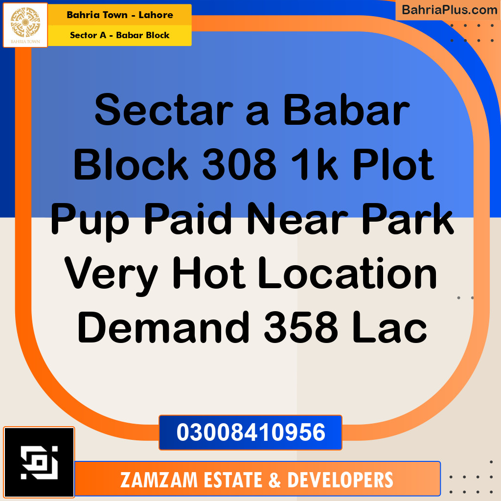 1 Kanal Residential Plot for Sale in Sector A - Babar Block -  Bahria Town, Lahore - (BP-354875)
