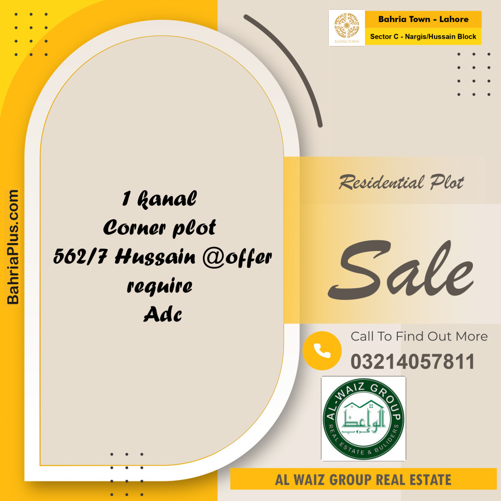 1 Kanal Residential Plot for Sale in Sector C - Nargis/Hussain Block -  Bahria Town, Lahore - (BP-354890)