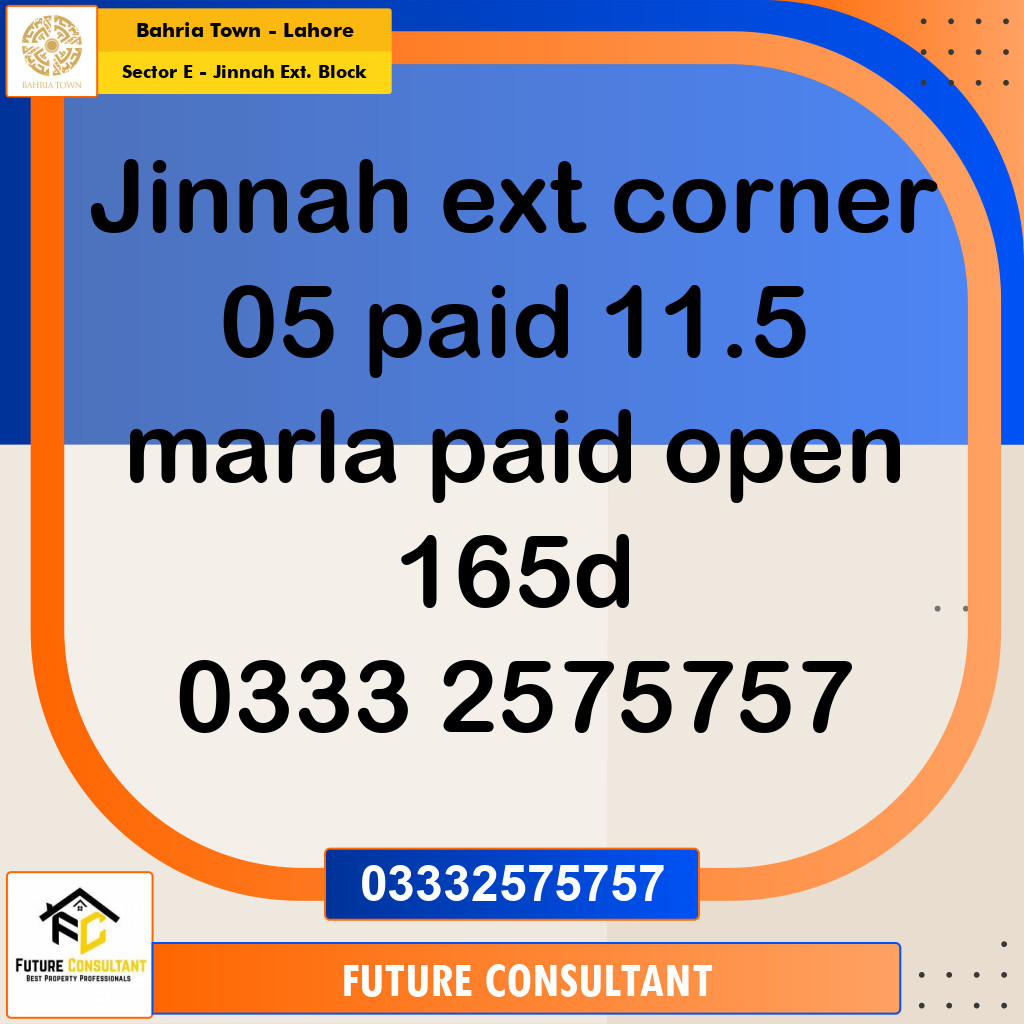 11 Marla Residential Plot for Sale in Sector E - Jinnah Ext. Block -  Bahria Town, Lahore - (BP-354892)