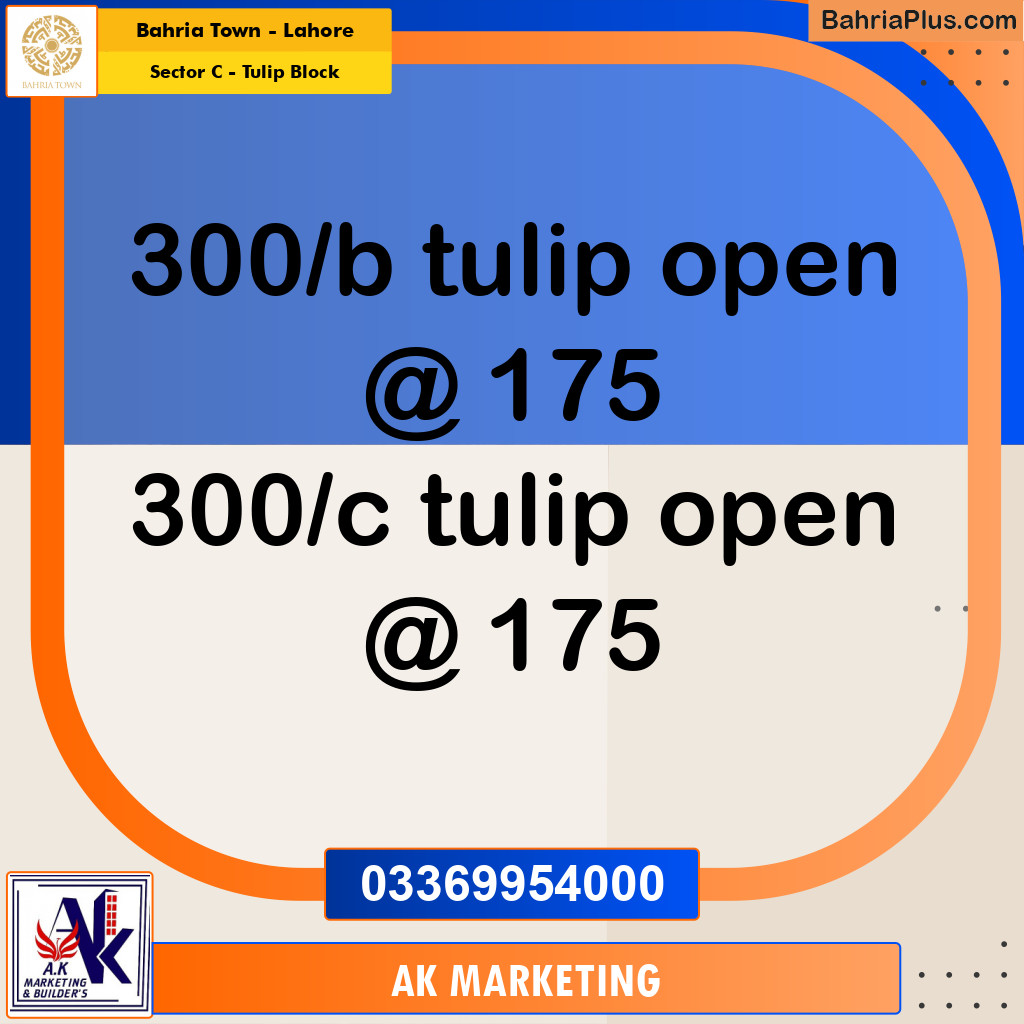 10 Marla Residential Plot for Sale in Sector C - Tulip Block -  Bahria Town, Lahore - (BP-354897)