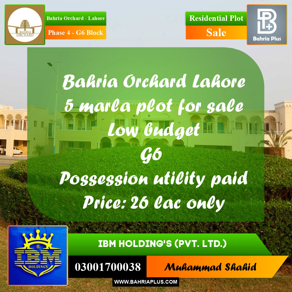 5 Marla Residential Plot for Sale in Phase 4 - G6 Block -  Bahria Orchard, Lahore - (BP-354901)