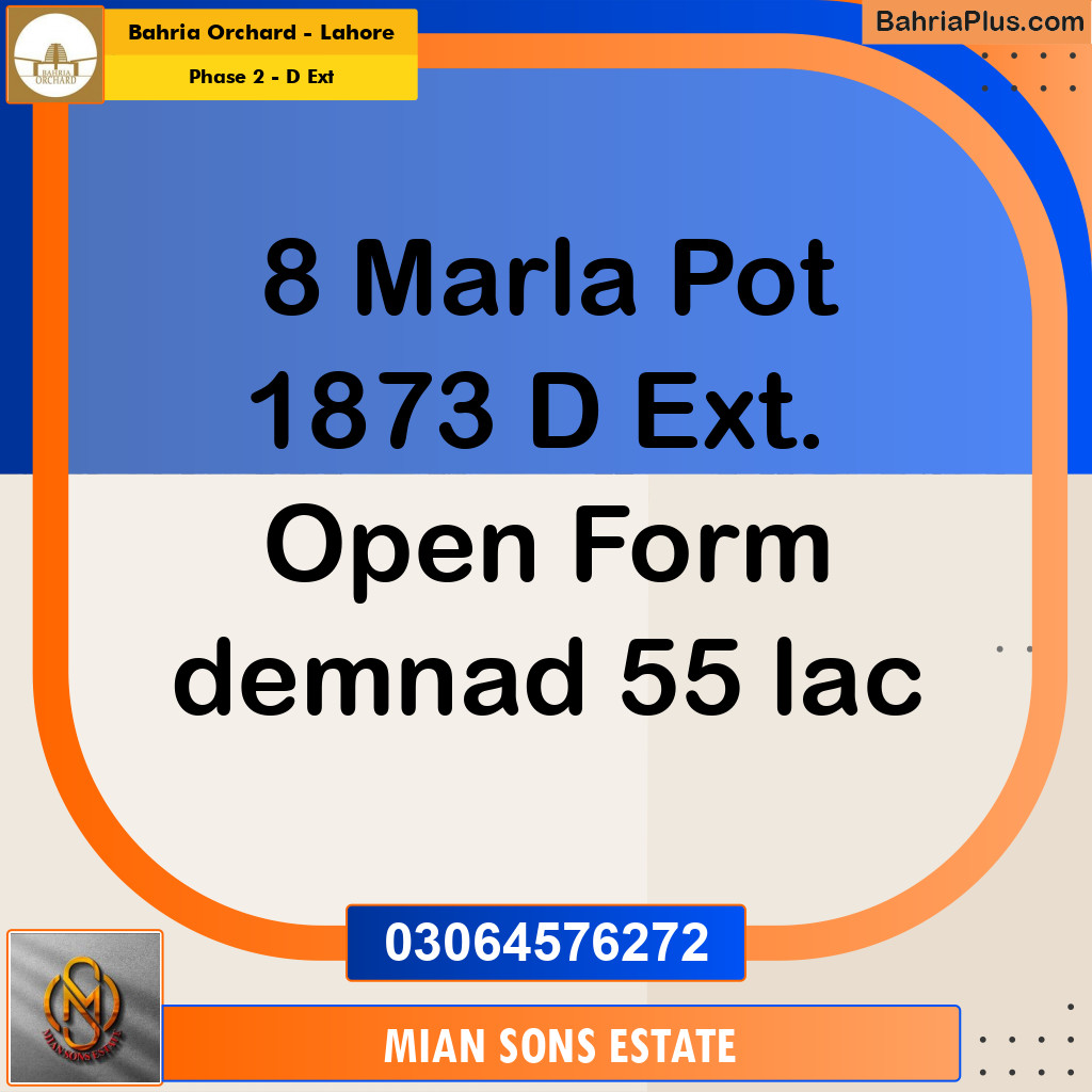 8 Marla Residential Plot for Sale in Phase 2 - D Ext -  Bahria Orchard, Lahore - (BP-354970)