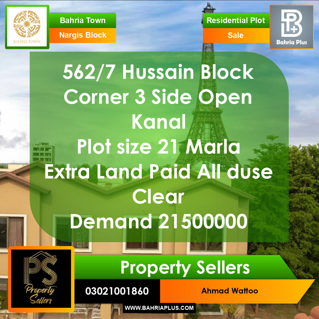 21 Marla Residential Plot for Sale in Sector C - Nargis/Hussain Block -  Bahria Town, Lahore - (BP-354974)