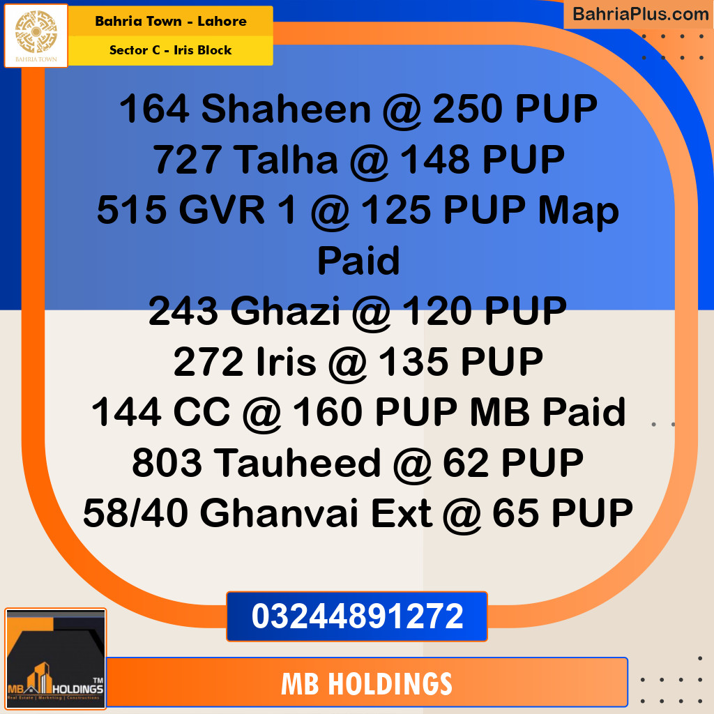 10 Marla Residential Plot for Sale in Sector C - Iris Block -  Bahria Town, Lahore - (BP-355053)