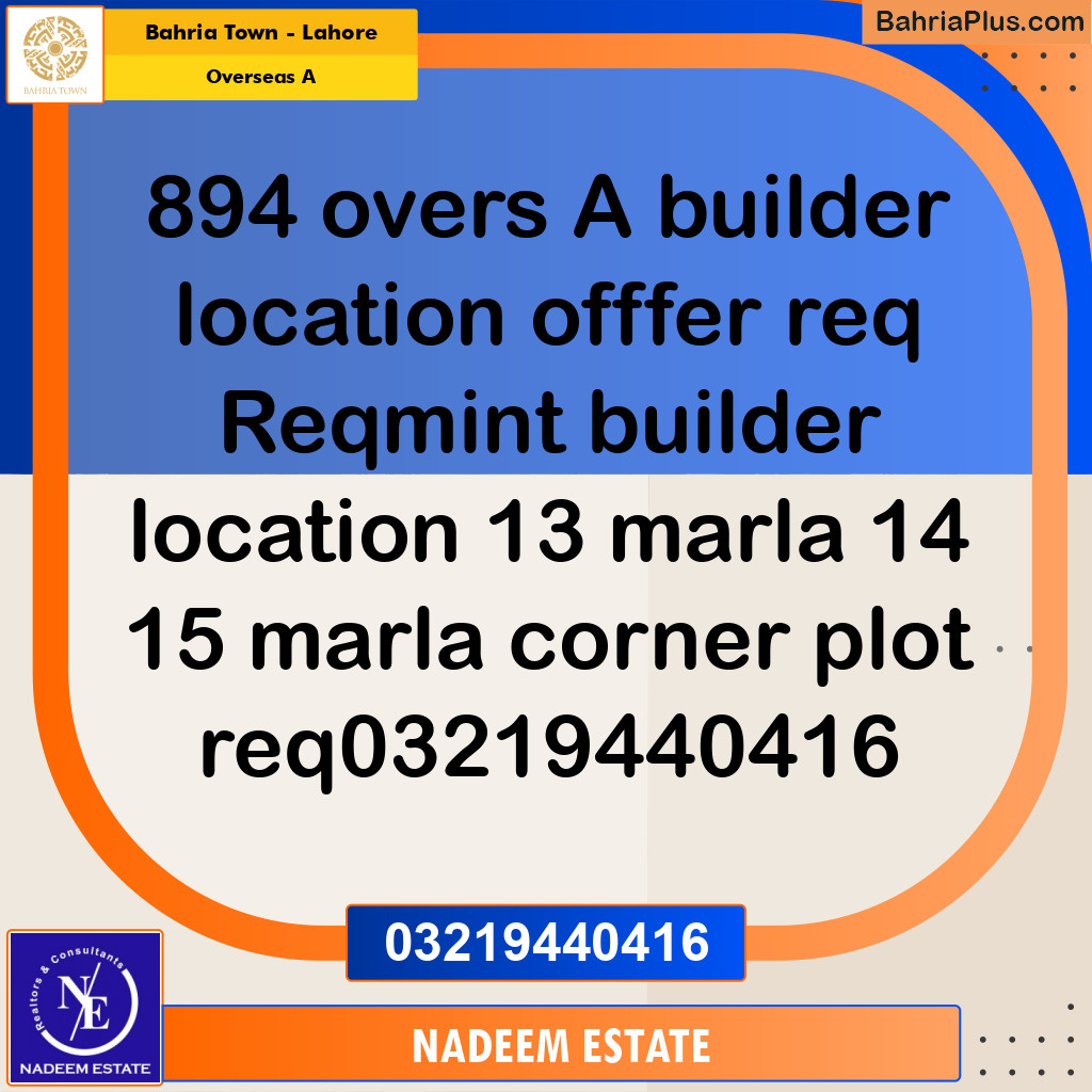Residential Plot for Sale in Overseas A -  Bahria Town, Lahore - (BP-355056)