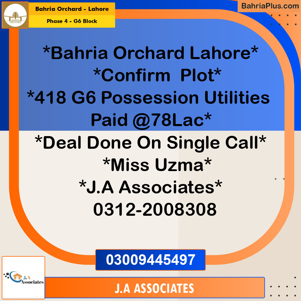 10 Marla Residential Plot for Sale in Phase 4 - G6 Block -  Bahria Orchard, Lahore - (BP-355098)