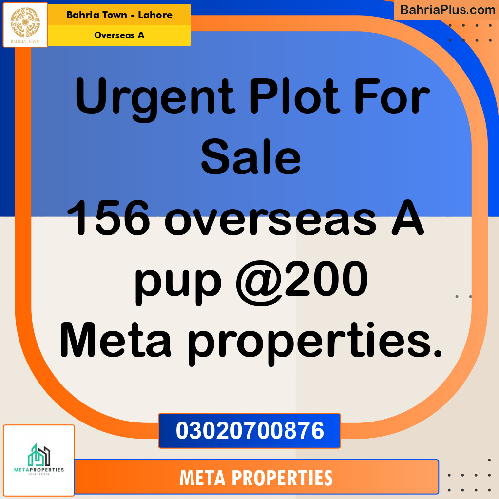 10 Marla Residential Plot for Sale in Overseas A -  Bahria Town, Lahore - (BP-355100)