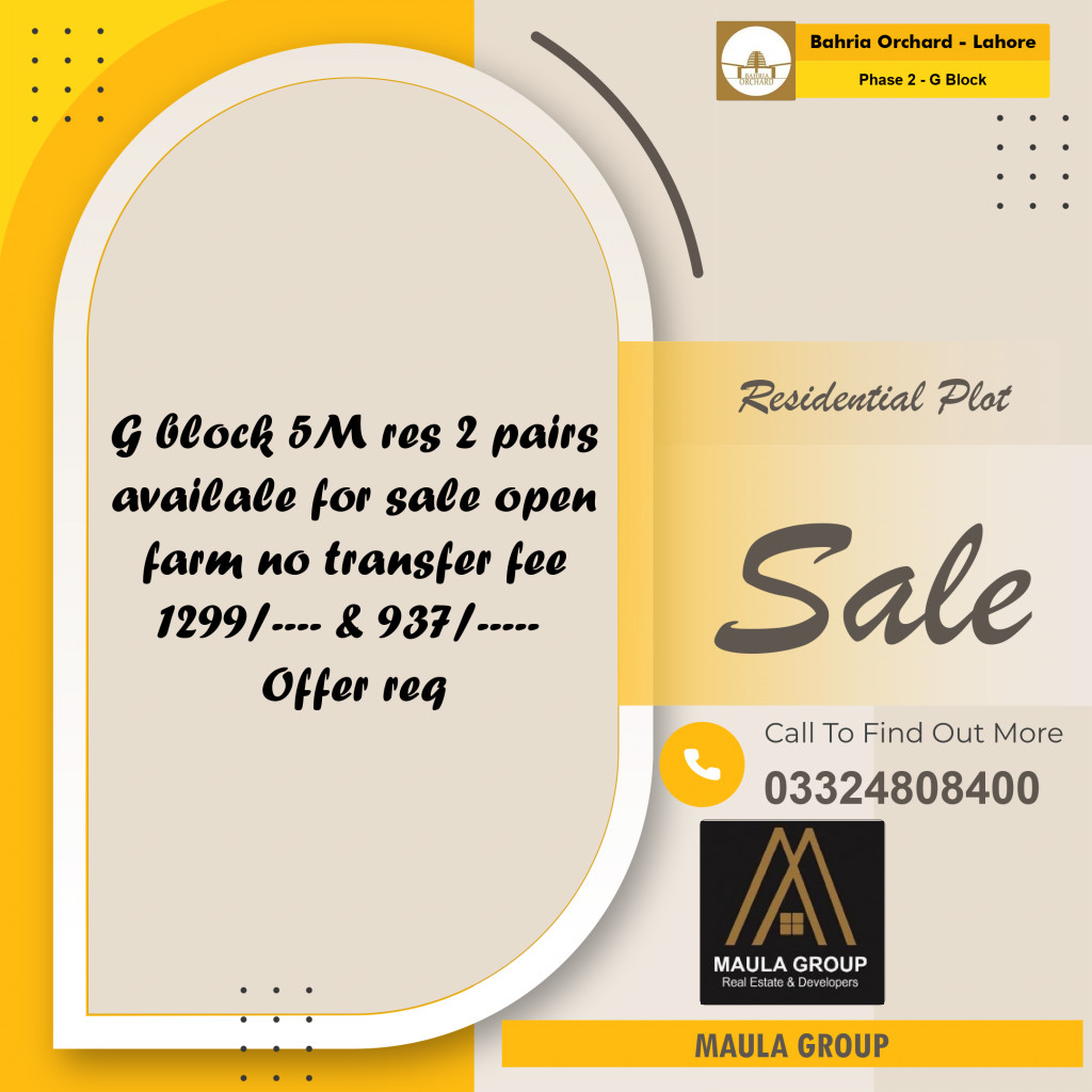 5 Marla Residential Plot for Sale in Phase 2 - G Block -  Bahria Orchard, Lahore - (BP-355123)