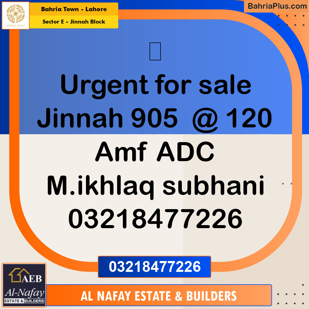 5 Marla Residential Plot for Sale in Sector E - Jinnah Block -  Bahria Town, Lahore - (BP-355130)