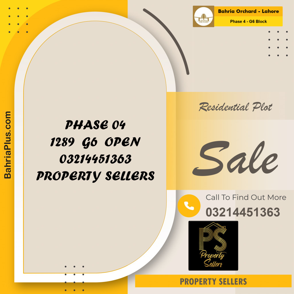 10 Marla Residential Plot for Sale in Phase 4 - G6 Block -  Bahria Orchard, Lahore - (BP-355141)