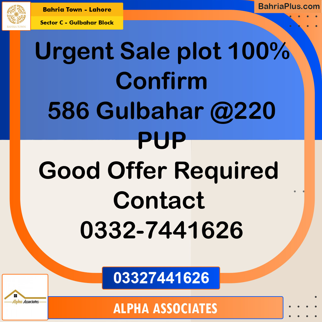 10.66 Marla Residential Plot for Sale in Sector C - Gulbahar Block -  Bahria Town, Lahore - (BP-355158)