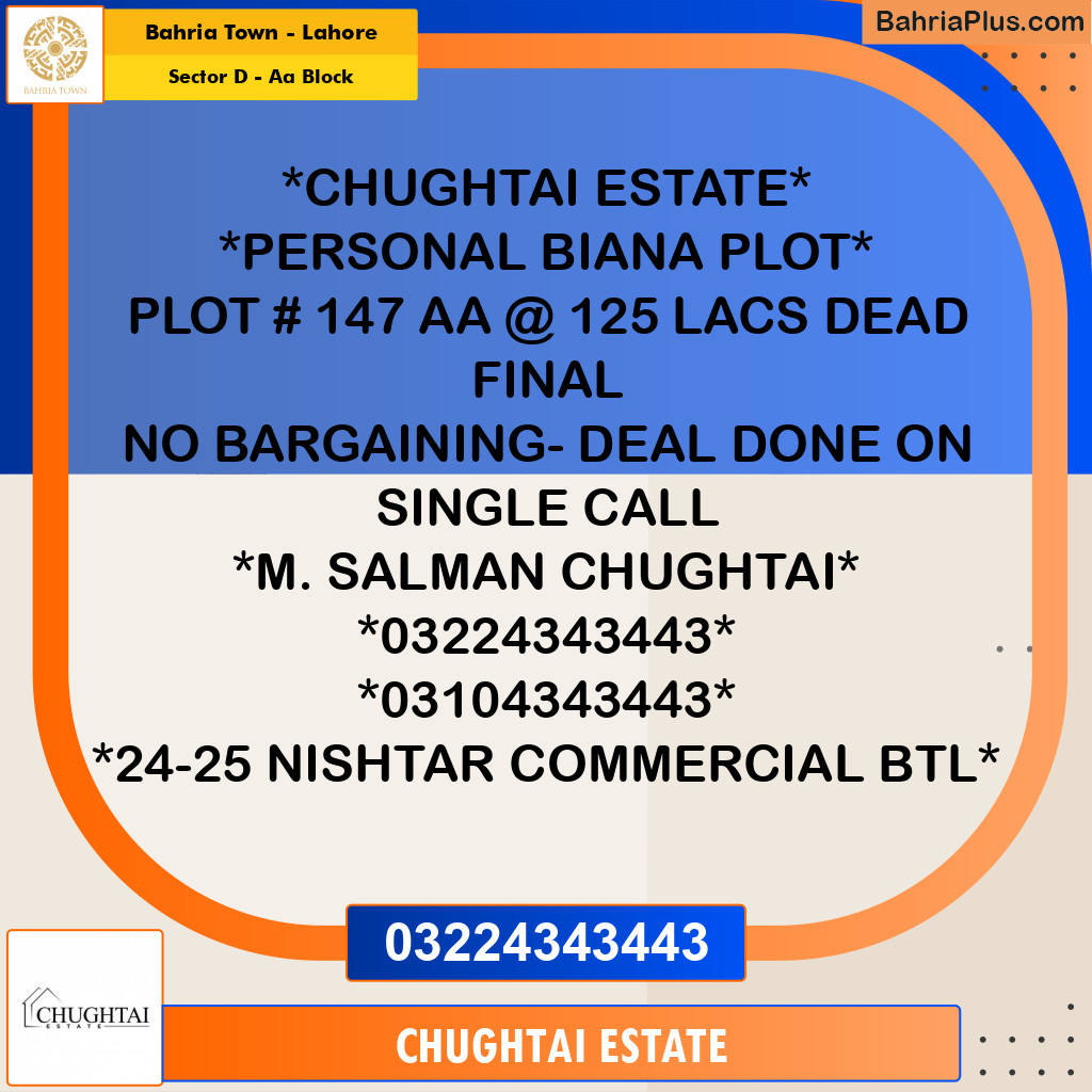 5 Marla Residential Plot for Sale in Sector D - AA Block -  Bahria Town, Lahore - (BP-355162)