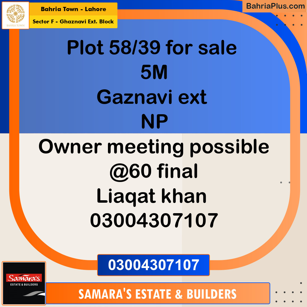 5 Marla Residential Plot for Sale in Sector F - Ghaznavi Ext. Block -  Bahria Town, Lahore - (BP-355195)