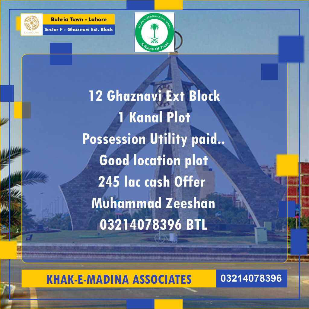 1 Kanal Residential Plot for Sale in Sector F - Ghaznavi Ext. Block -  Bahria Town, Lahore - (BP-355214)