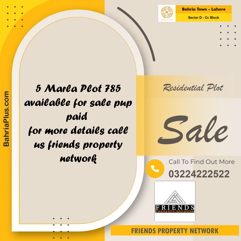 5 Marla Residential Plot for Sale in Sector D - CC Block -  Bahria Town, Lahore - (BP-355225)