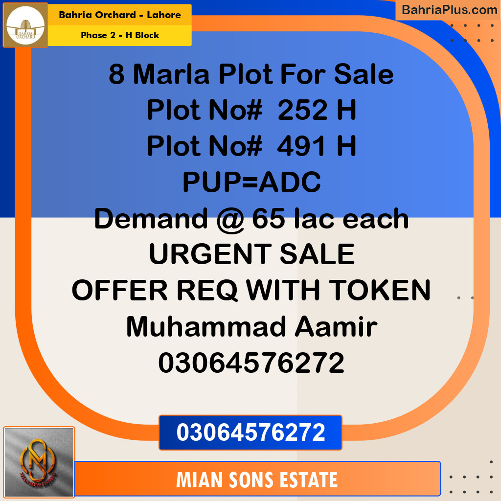 8 Marla Residential Plot for Sale in Phase 2 - H Block -  Bahria Orchard, Lahore - (BP-355228)