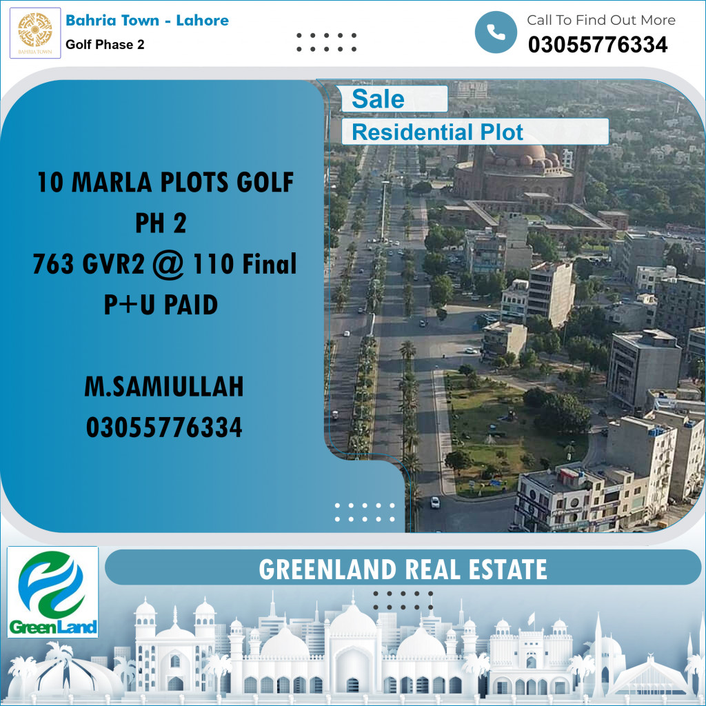 10 Marla Residential Plot for Sale in Golf Phase 2 -  Bahria Town, Lahore - (BP-355277)