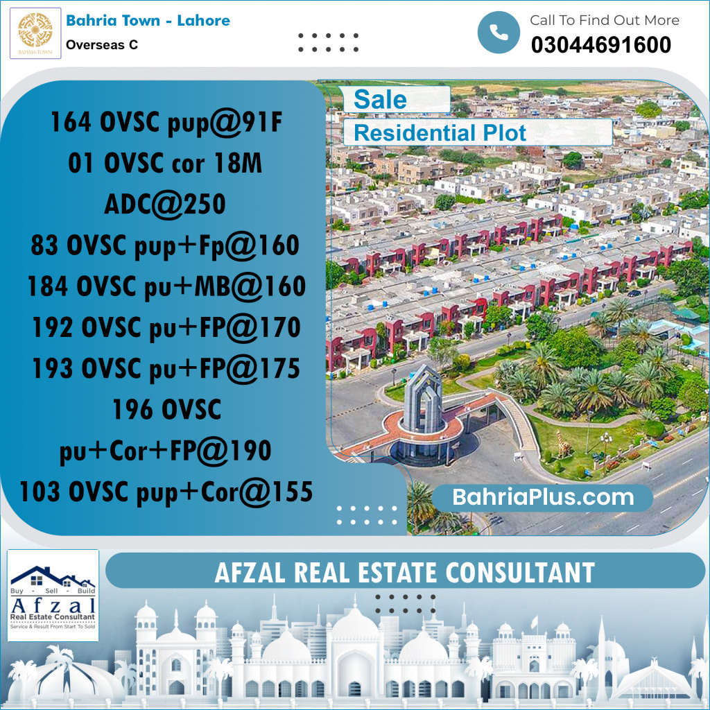 Residential Plot for Sale in Overseas C -  Bahria Town, Lahore - (BP-355291)