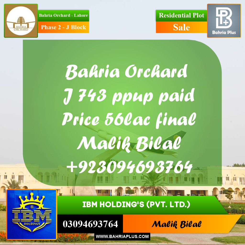 8 Marla Residential Plot for Sale in Phase 2 - J Block -  Bahria Orchard, Lahore - (BP-355333)