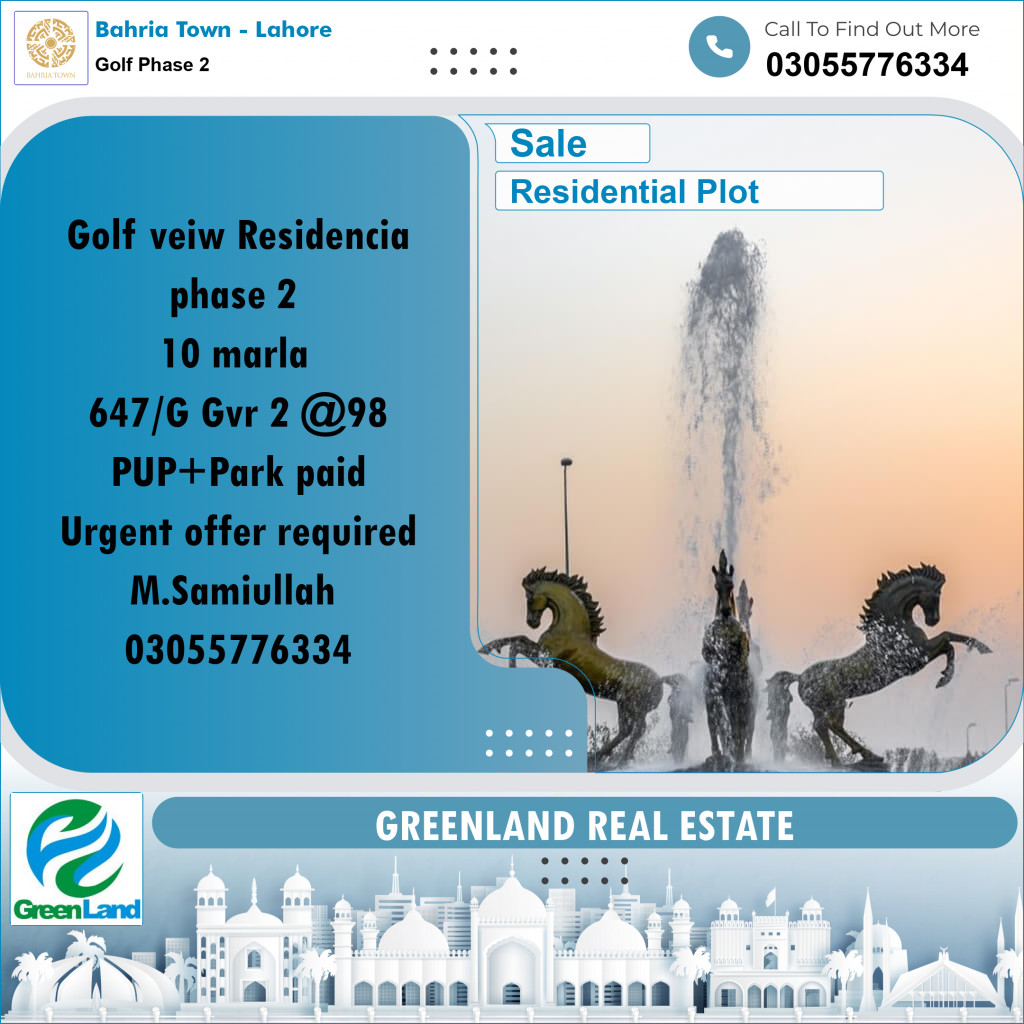 10 Marla Residential Plot for Sale in Golf Phase 2 -  Bahria Town, Lahore - (BP-355423)