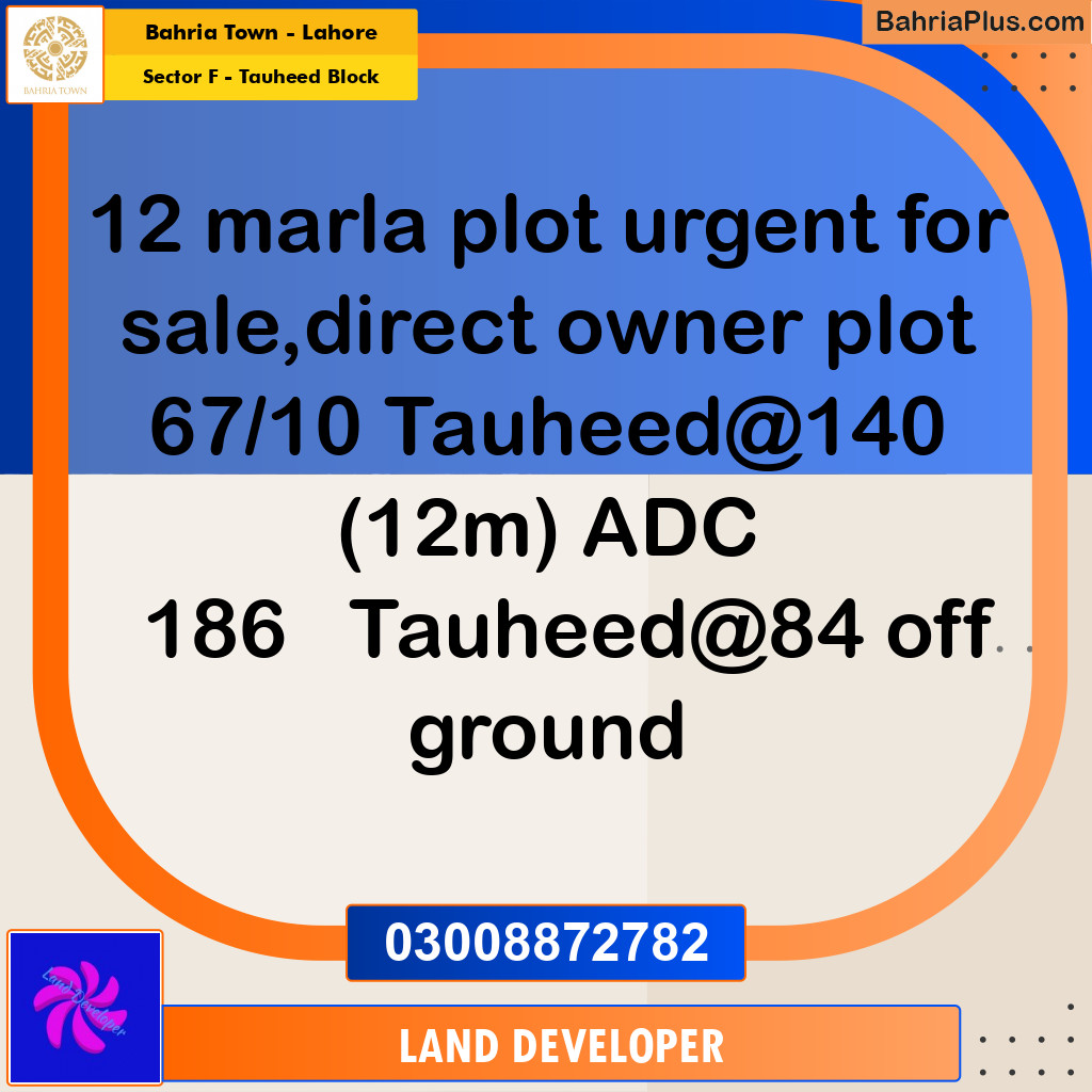 12 Marla Residential Plot for Sale in Sector F - Tauheed Block -  Bahria Town, Lahore - (BP-355429)