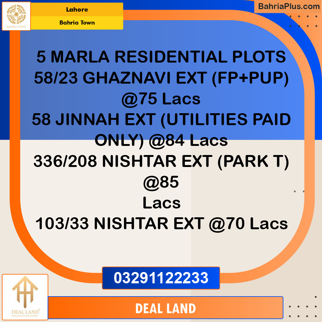 5 Marla Residential Plot for Sale in Bahria Town, Lahore - (BP-355459)
