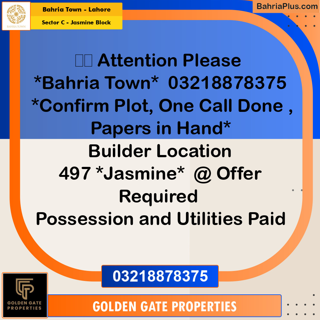 10 Marla Residential Plot for Sale in Sector C - Jasmine Block -  Bahria Town, Lahore - (BP-355506)