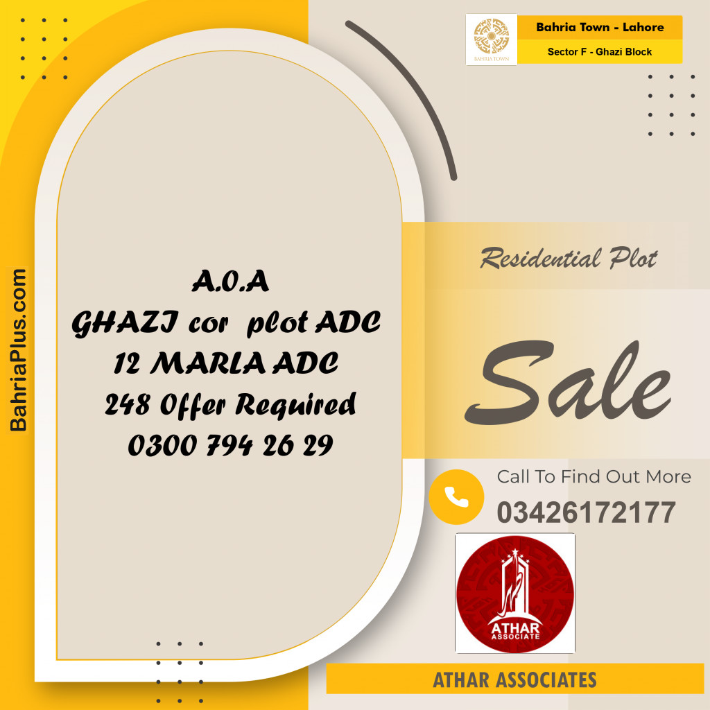 12 Marla Residential Plot for Sale in Sector F - Ghazi Block -  Bahria Town, Lahore - (BP-355510)