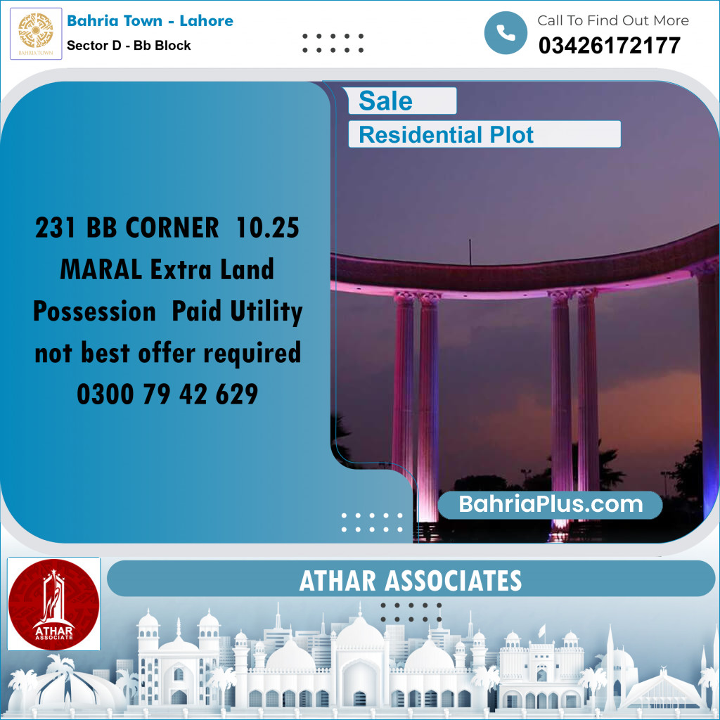 10 Marla Residential Plot for Sale in Sector D - BB Block -  Bahria Town, Lahore - (BP-355515)