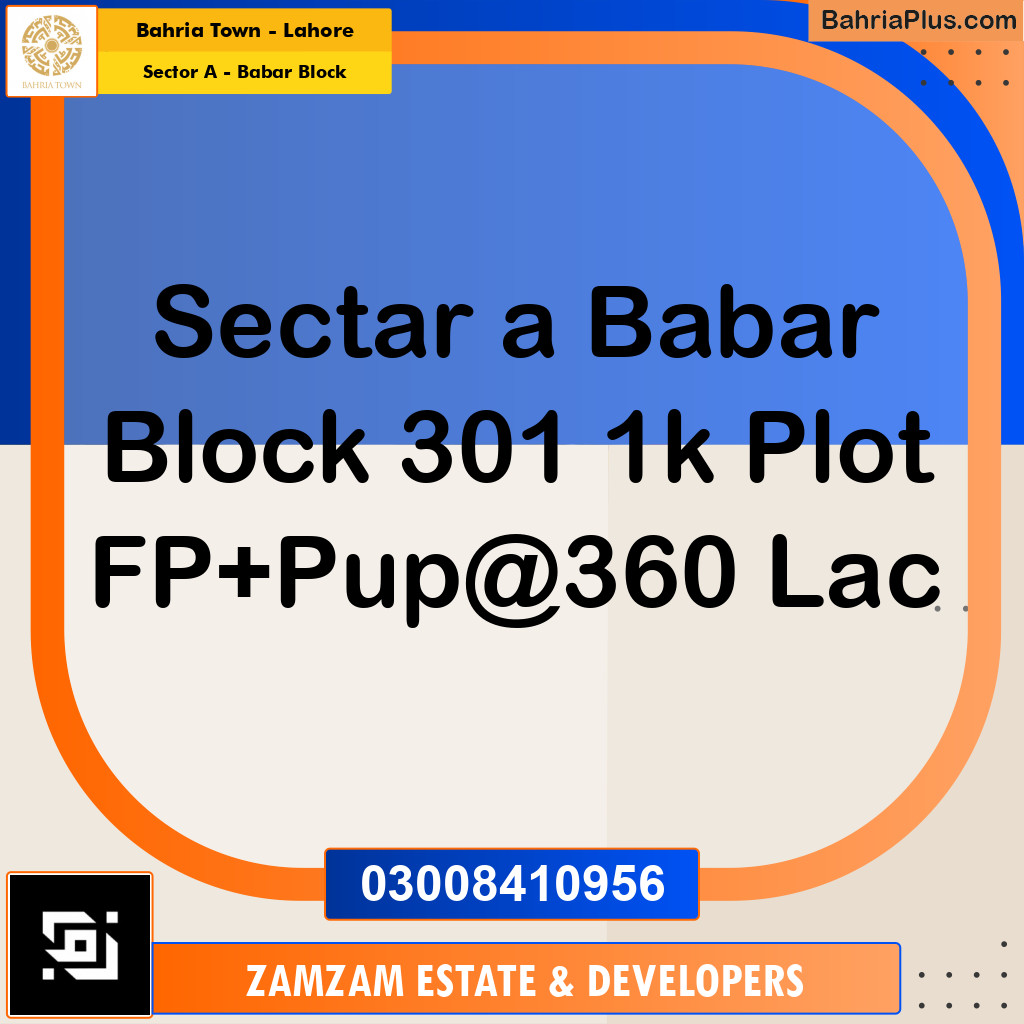 1 Kanal Residential Plot for Sale in Sector A - Babar Block -  Bahria Town, Lahore - (BP-355589)
