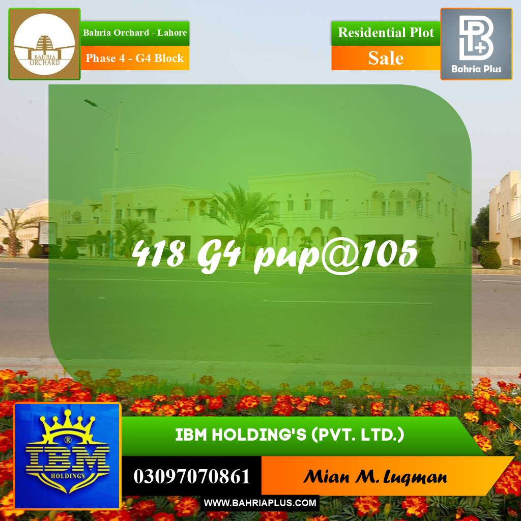 10 Marla Residential Plot for Sale in Phase 4 - G4 Block -  Bahria Orchard, Lahore - (BP-355635)
