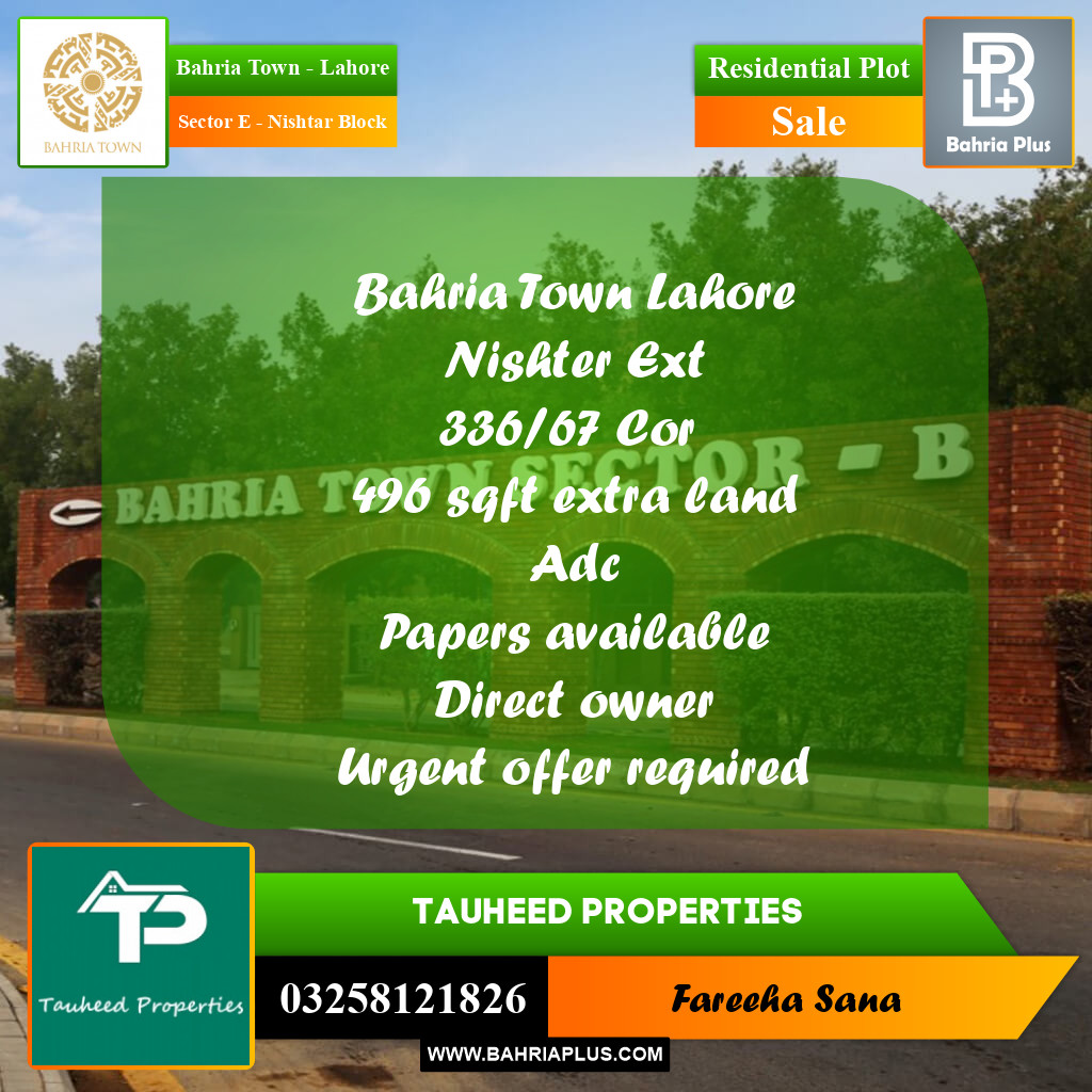 12 Marla Residential Plot for Sale in Sector E - Nishtar Block -  Bahria Town, Lahore - (BP-355657)