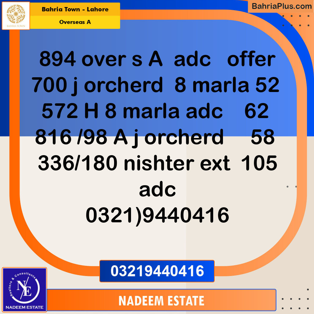 Residential Plot for Sale in Overseas A -  Bahria Town, Lahore - (BP-355668)