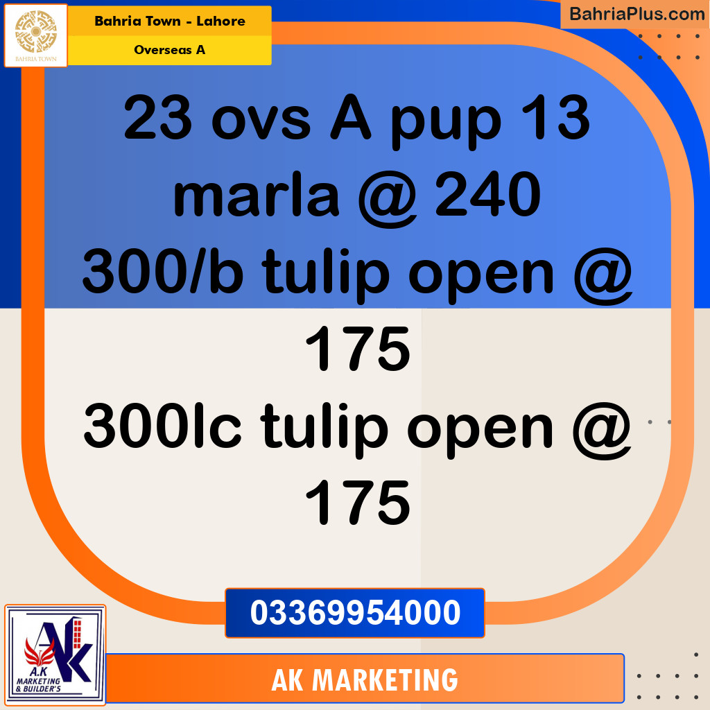 13 Marla Residential Plot for Sale in Overseas A -  Bahria Town, Lahore - (BP-355675)