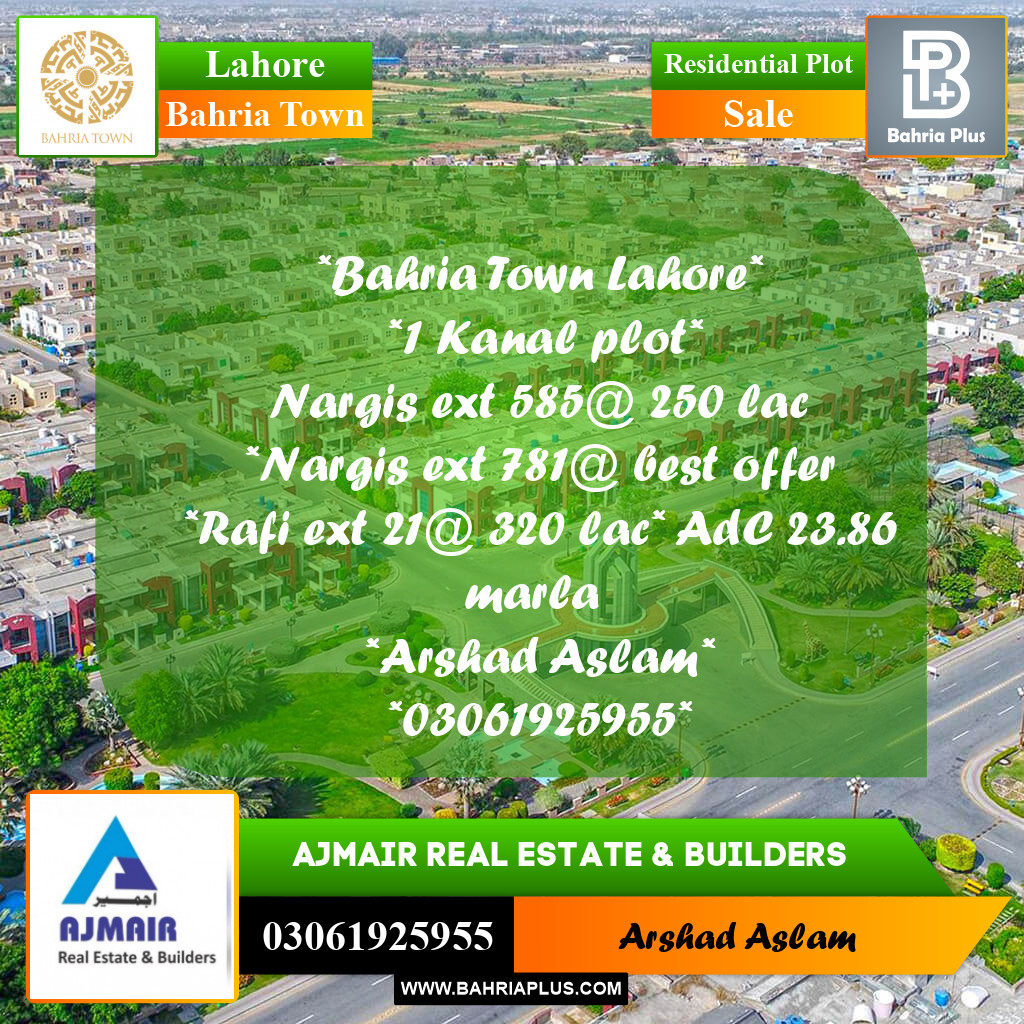 Residential Plot for Sale in Bahria Town, Lahore - (BP-355688)